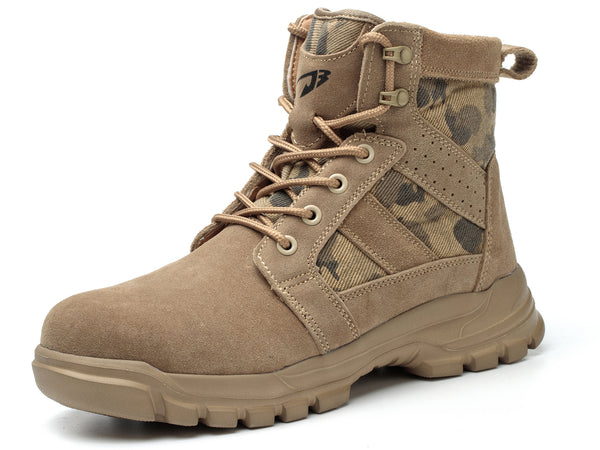 OwnShoe Steel Toe Work Boots for Men Women Leather Safety Shoes Camouflage Industrial Sneakers