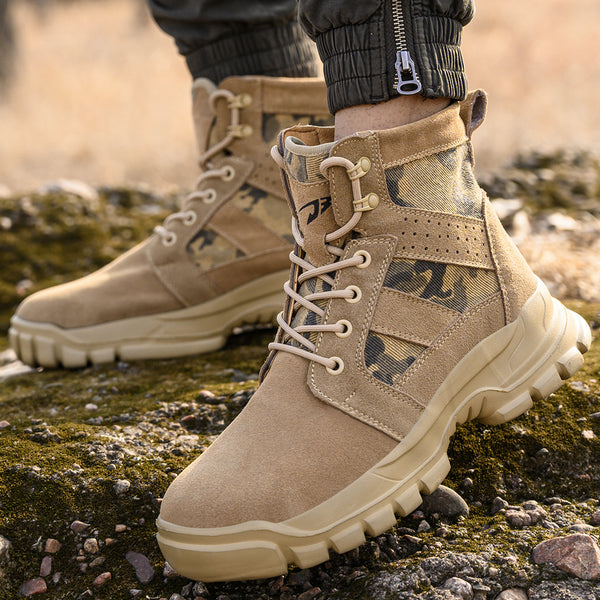 OwnShoe Steel Toe Work Boots for Men Women Leather Safety Shoes Camouflage Industrial Sneakers