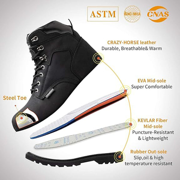 Men's Steel Toe Work Boots Leather Safety Shoes Non-Slip Industrial Work Shoes Goodyear Constructions Boots