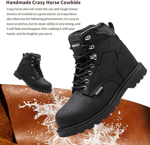 Men's Steel Toe Work Boots Leather Safety Shoes Non-Slip Industrial Work Shoes Goodyear Constructions Boots