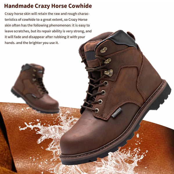 Men's Steel Toe Work Boots Leather Safety Shoes Non-Slip Industrial Work Shoes Goodyear Constructions Boots