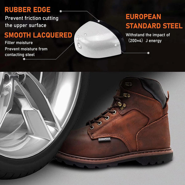 Men's Steel Toe Work Boots Leather Safety Shoes Non-Slip Industrial Work Shoes Goodyear Constructions Boots