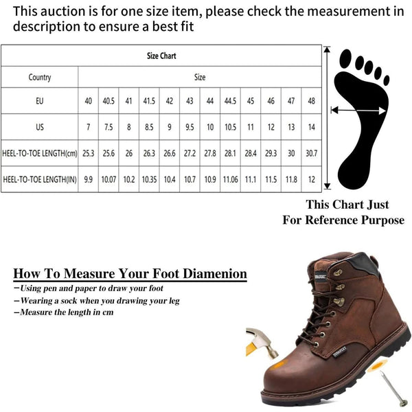 Men's Steel Toe Work Boots Leather Safety Shoes Non-Slip Industrial Work Shoes Goodyear Constructions Boots